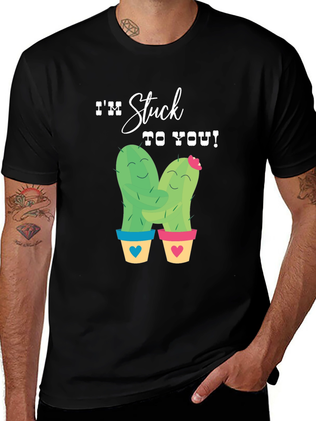 Variant 3 of Stuck On You Cactus Graphic Tee - Trendy Love Shirt