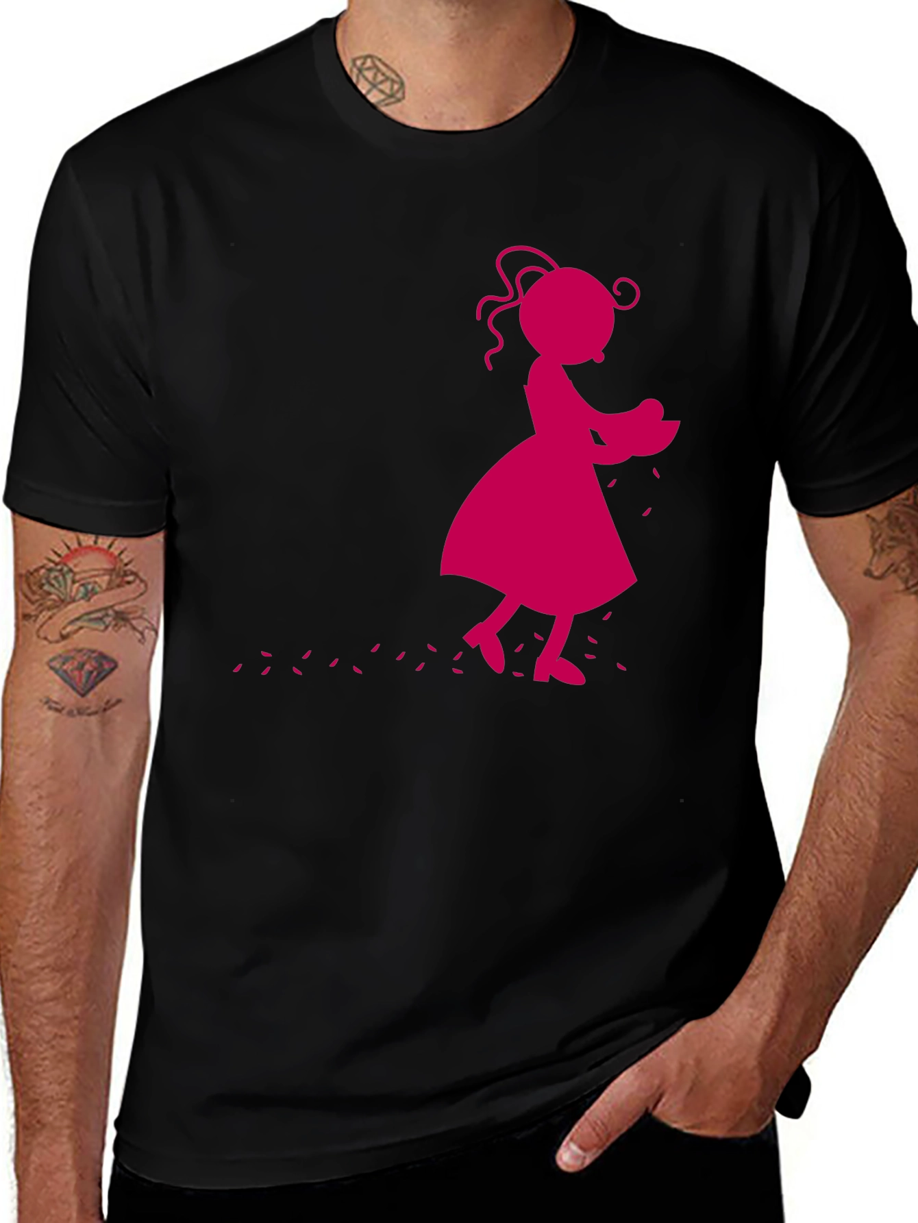 Whimsical Girl Silhouette Tee - Stylish Black T-Shirt