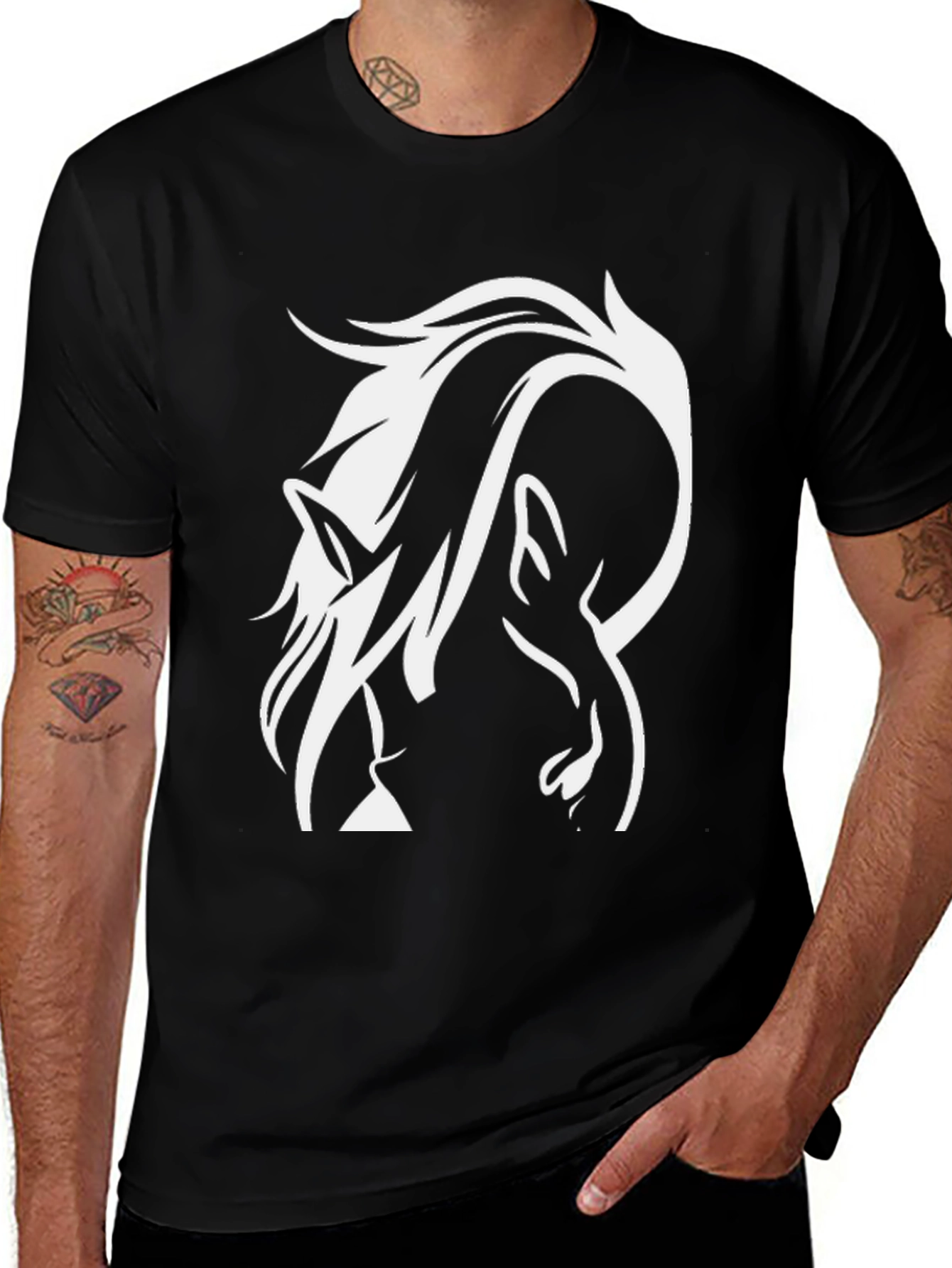 Black Abstract Horse Graphic Tee - Men's Black T-Shirt main image