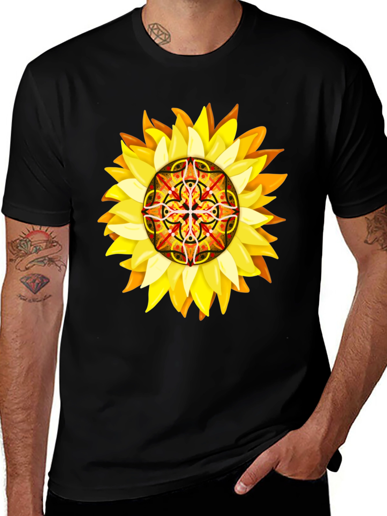 Variant 10 of Sunflower Mandala Graphic Tee - Unique Design