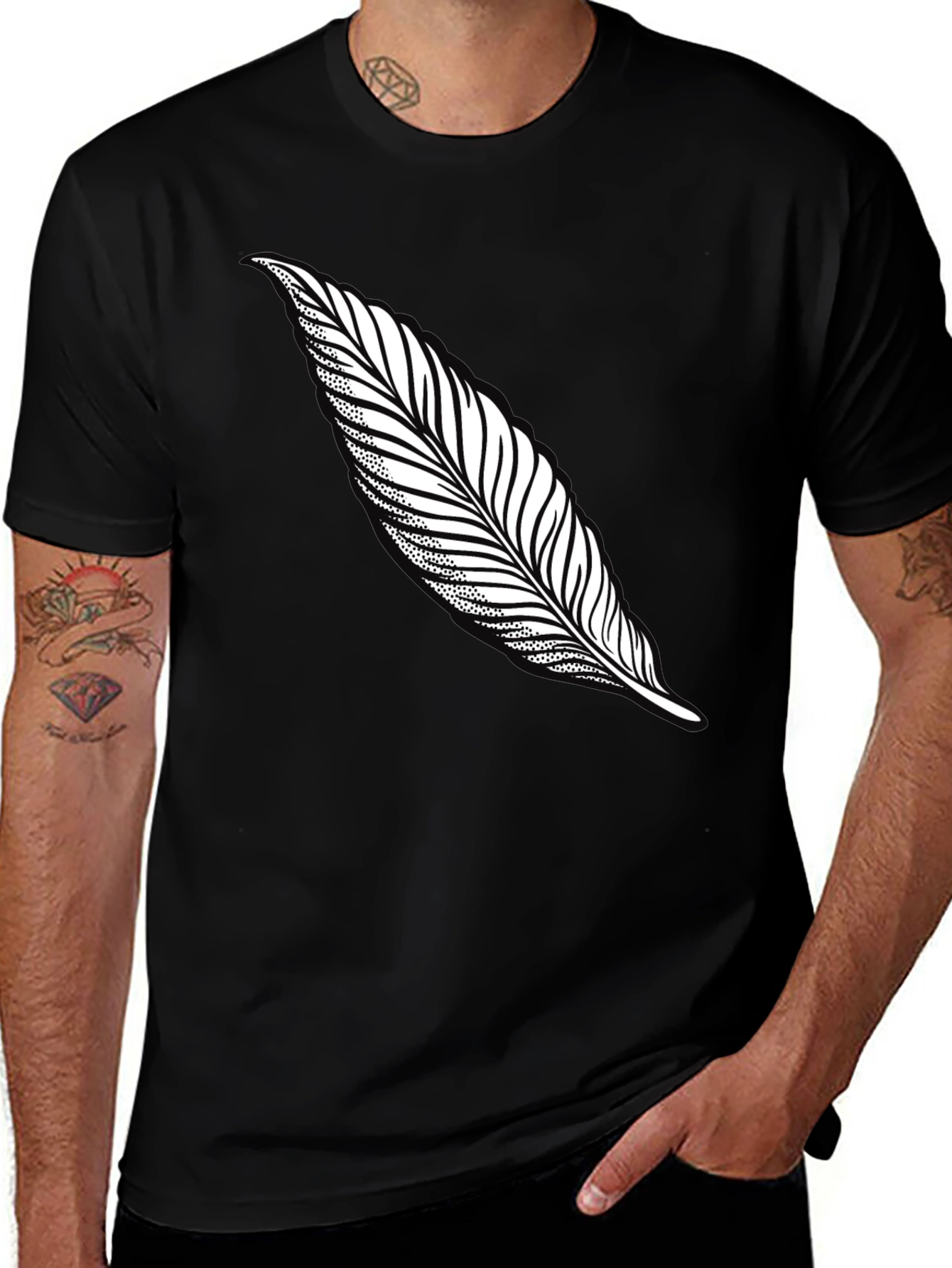 Variant 11 of Black Feather Print T-Shirt - Stylish Casual Tee