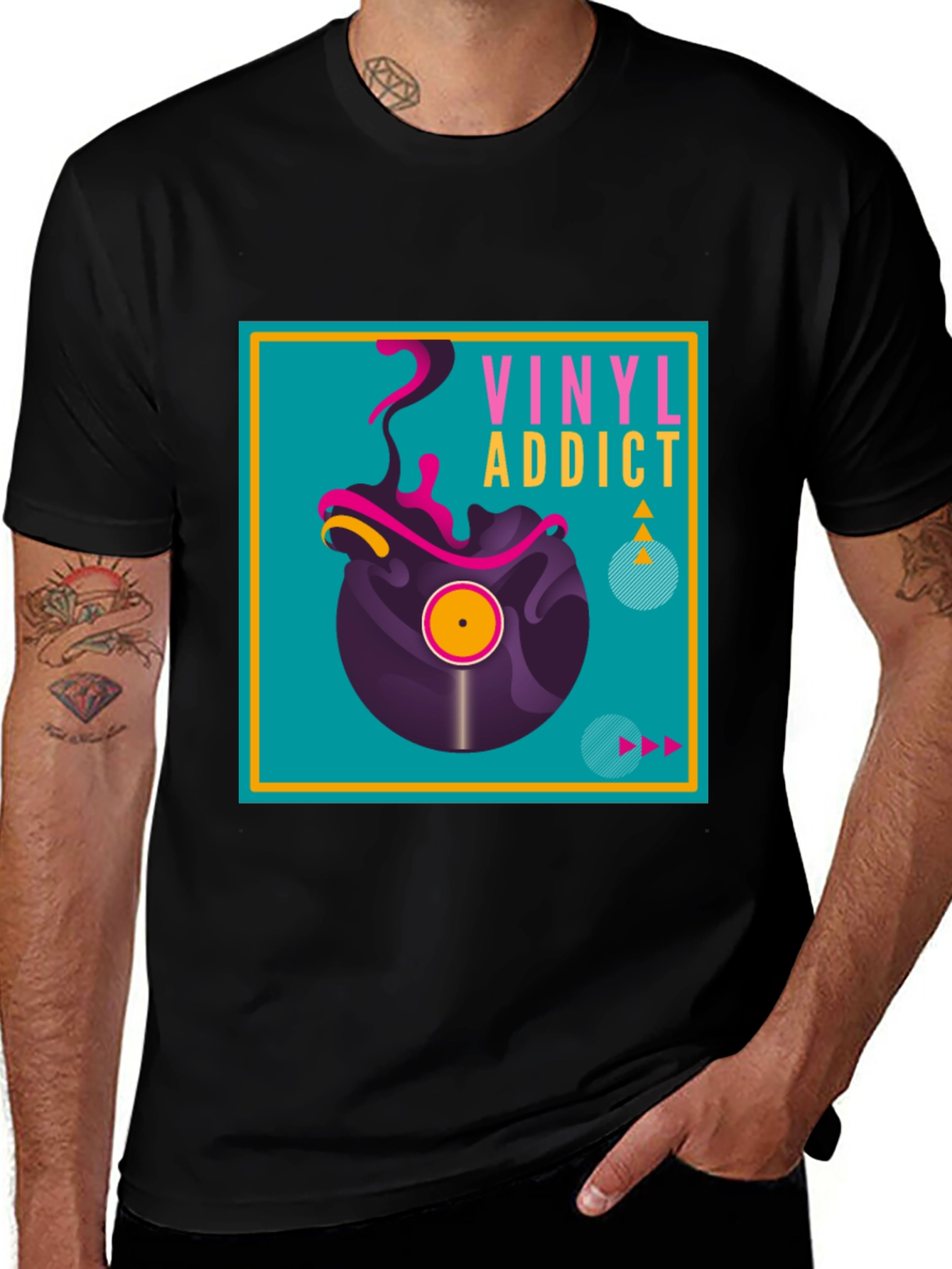 Variant 16 of Vinyl Addict Graphic Tee - Black Cotton T-Shirt
