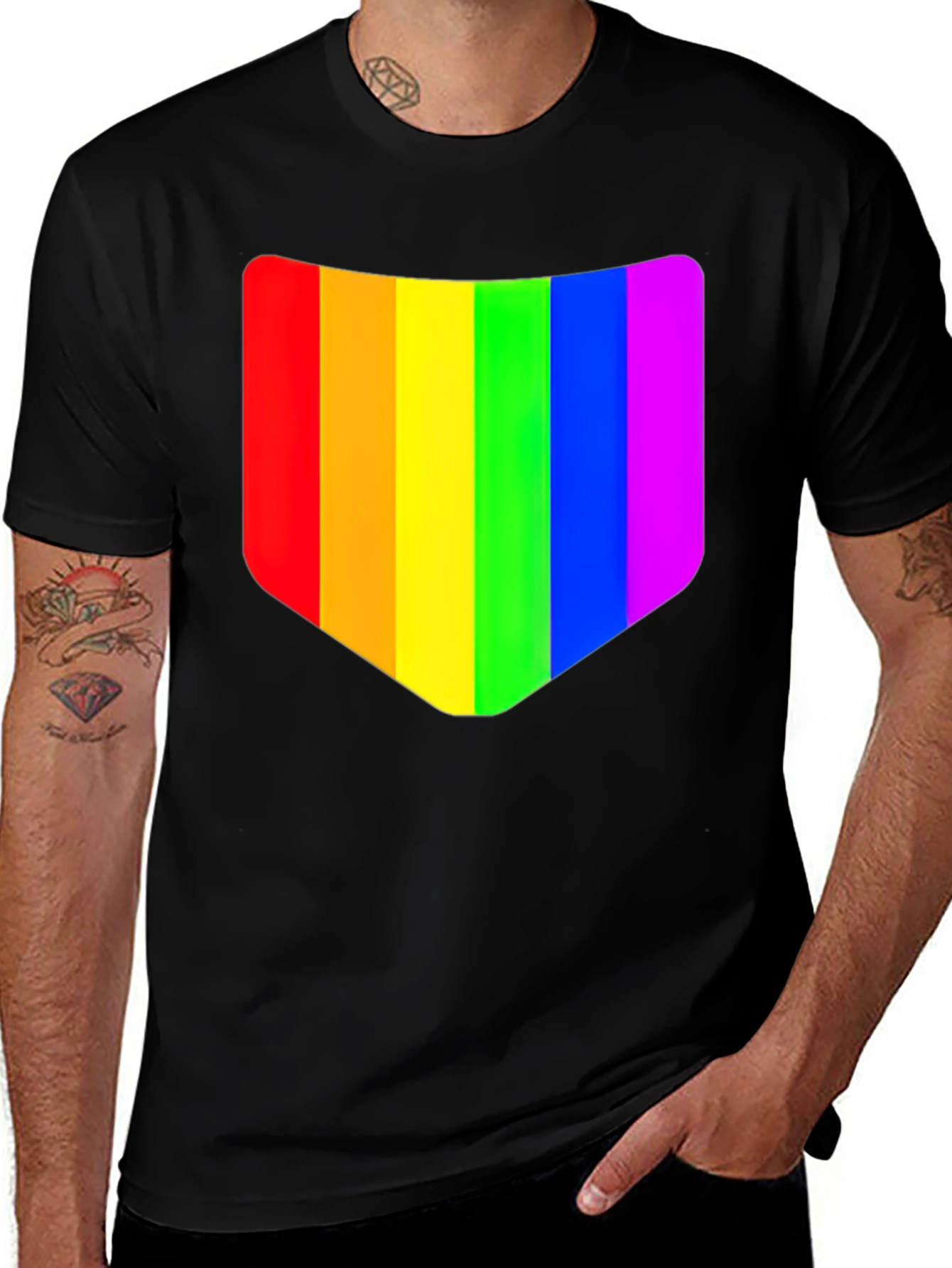 Variant 23 of Rainbow Pride Graphic Tee - Black Cotton Shirt