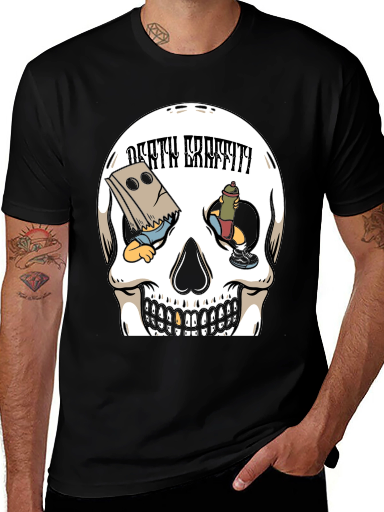 Variant 3 of Death Graffiti Skull T-Shirt, Unique Graphic Tee