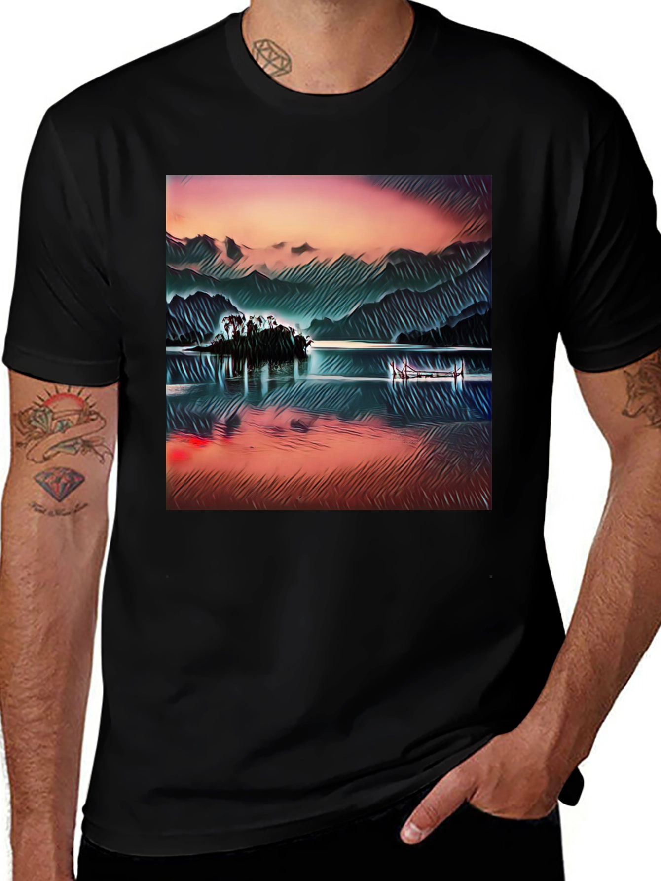 Variant 28 of Abstract Mountain Lake Graphic Tee
