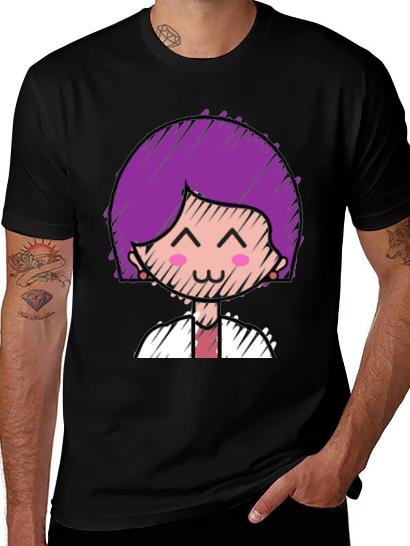 Variant 15 of Cute Character Graphic Tee - Black Cotton Blend