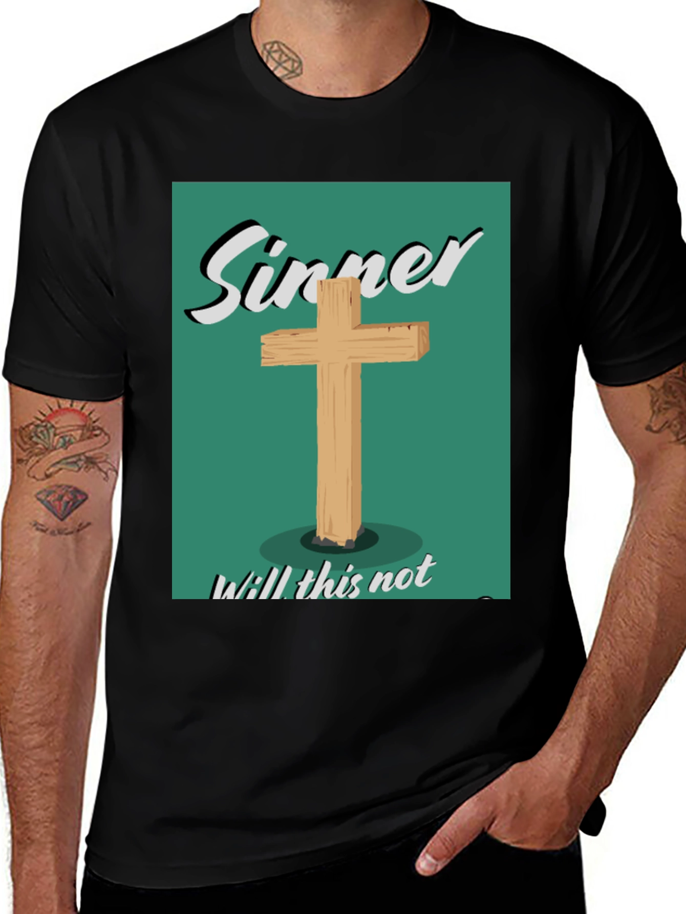 Variant 5 of Sinner Cross Graphic Tee - Black