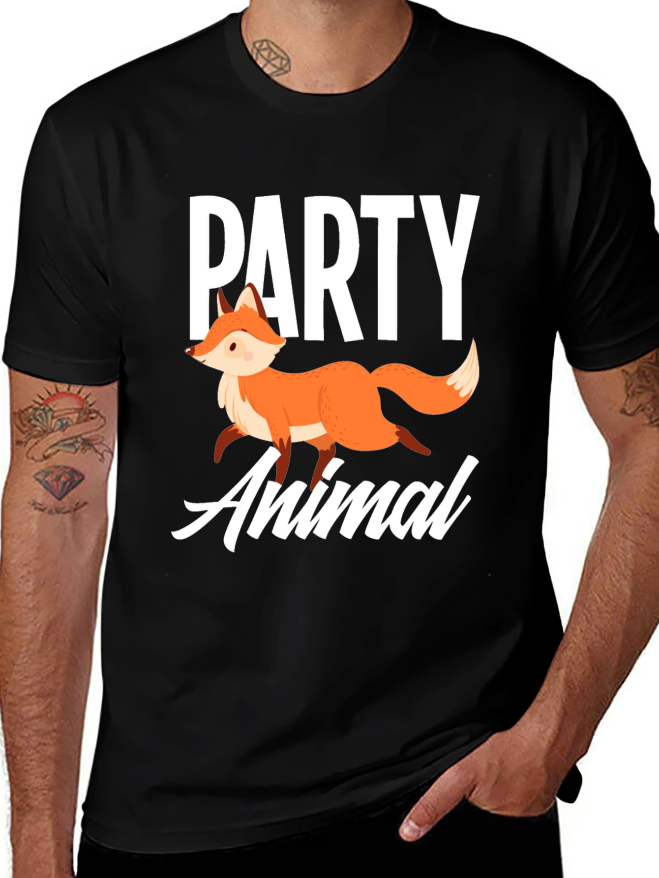 Black Party Animal Fox Graphic T-Shirt - Unisex main image