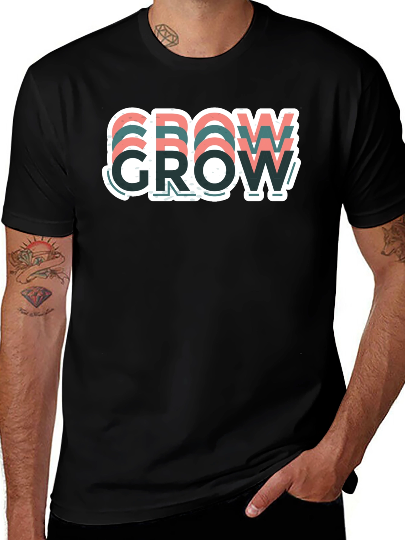 Variant 12 of Motivational "Grow" Graphic T-Shirt - Casual Black Tee