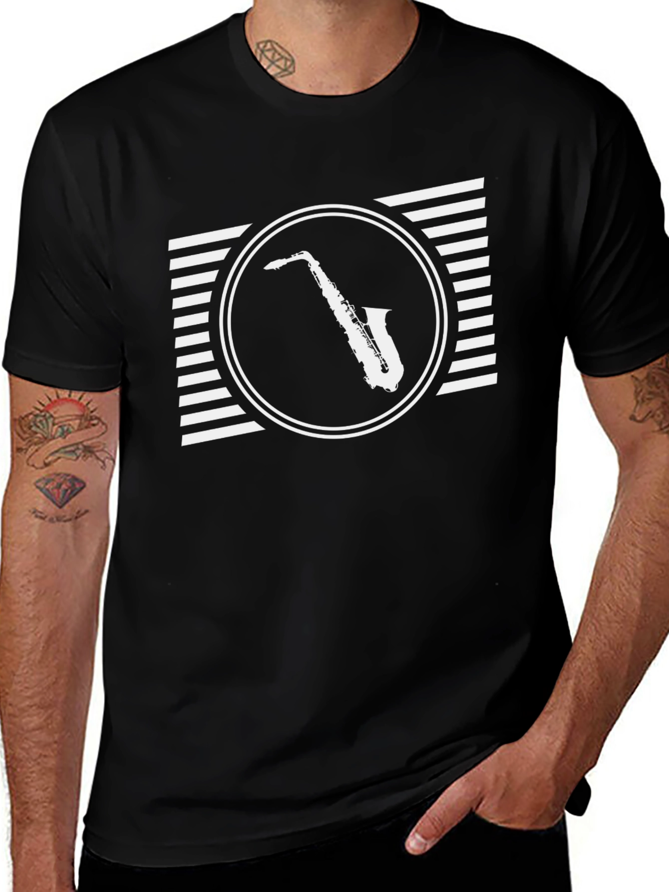 Variant 10 of Saxophone Graphic Tee - Retro Style Black T-Shirt