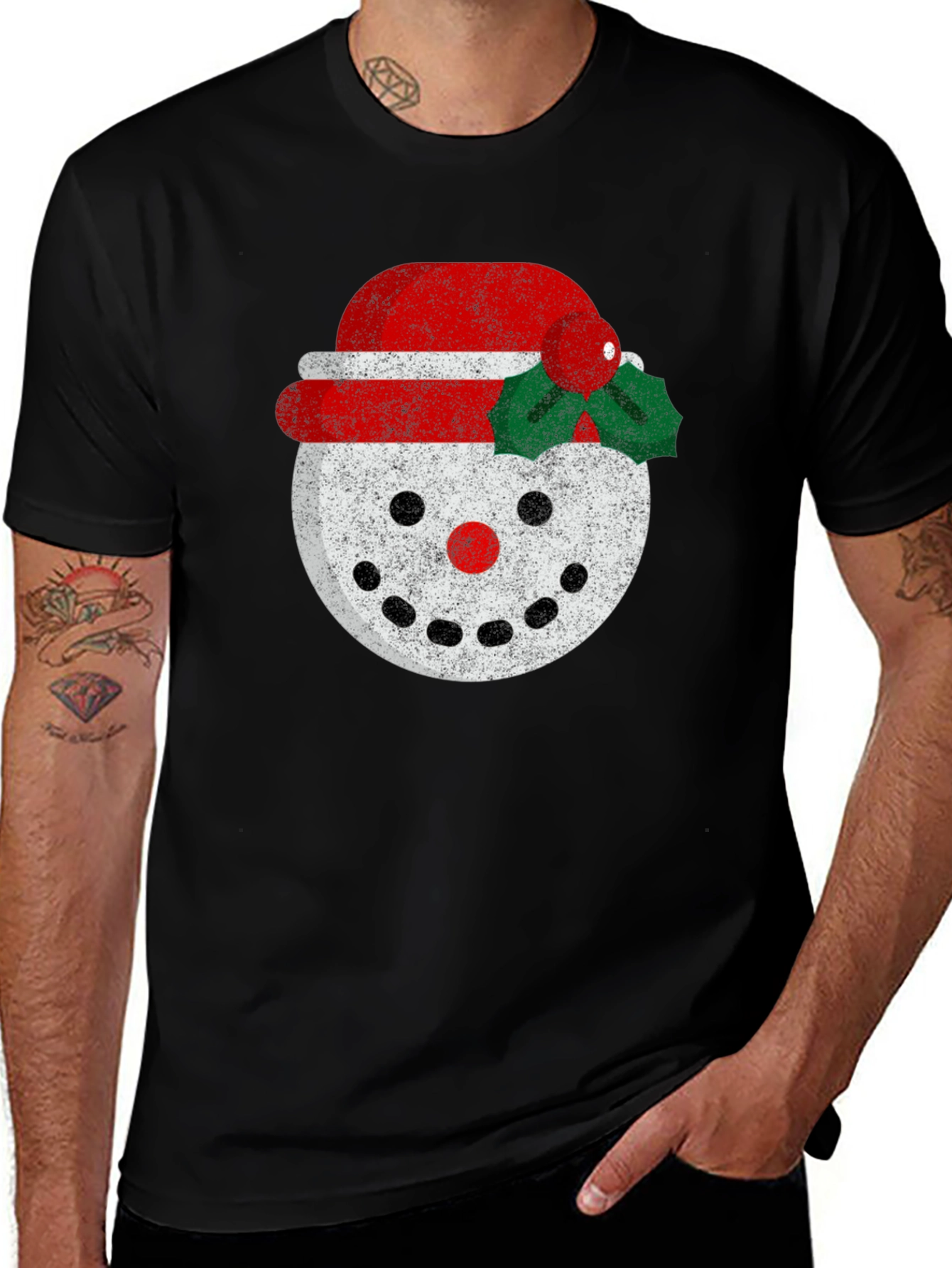 Black Festive Snowman Graphic Tee - Holiday Cheer main image
