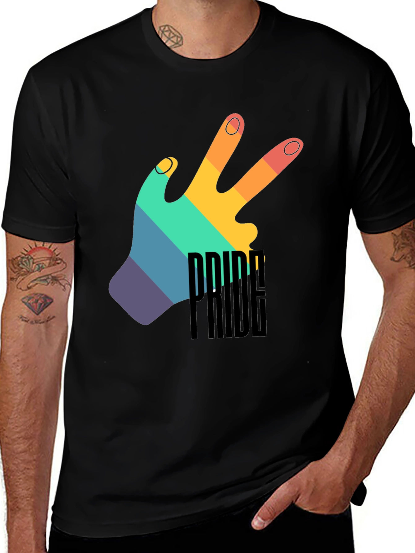 Variant 14 of Pride Gesture T-Shirt - Rainbow Hand Sign