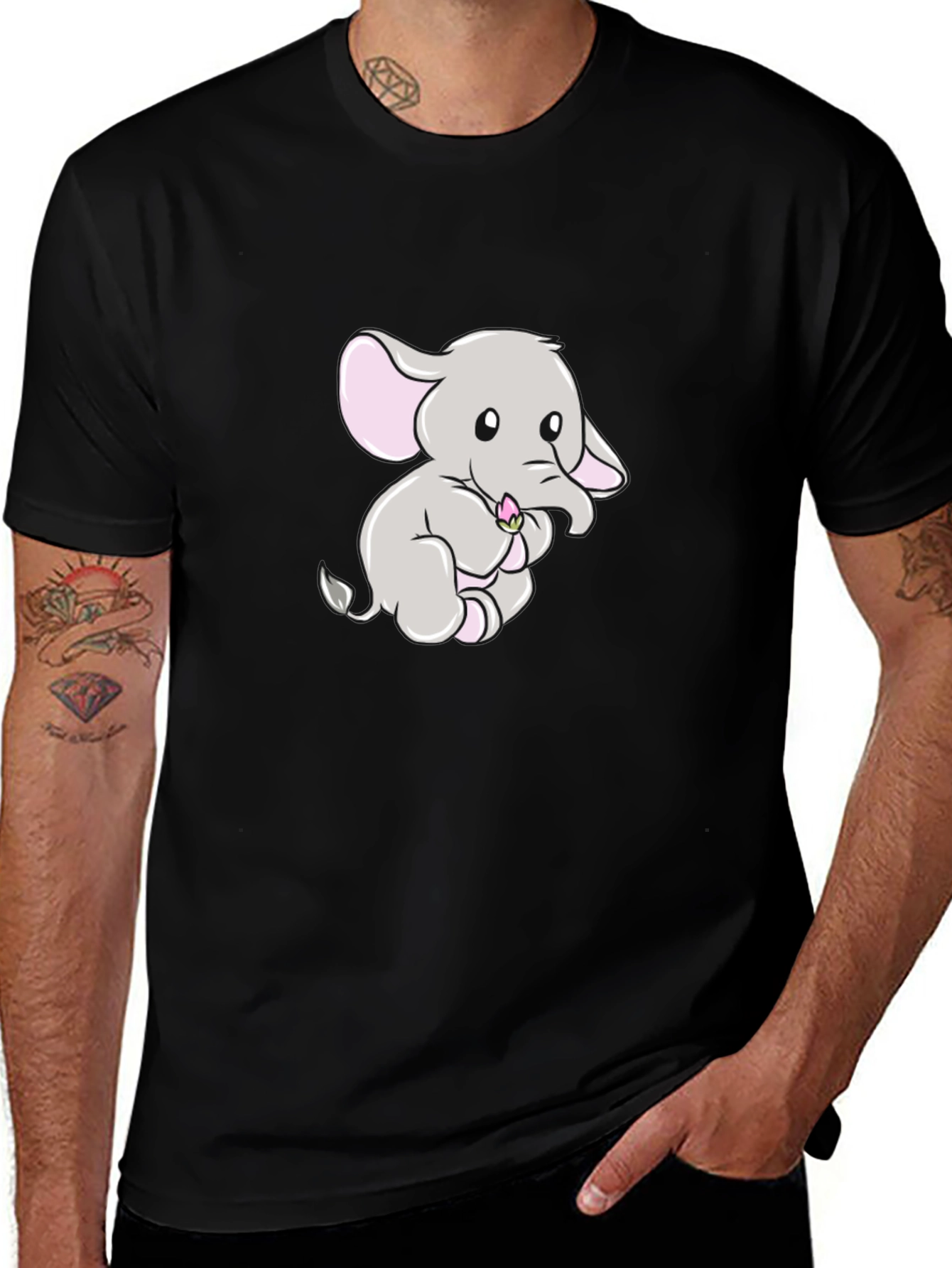 Variant 26 of Cute Elephant Graphic Print Black T-Shirt