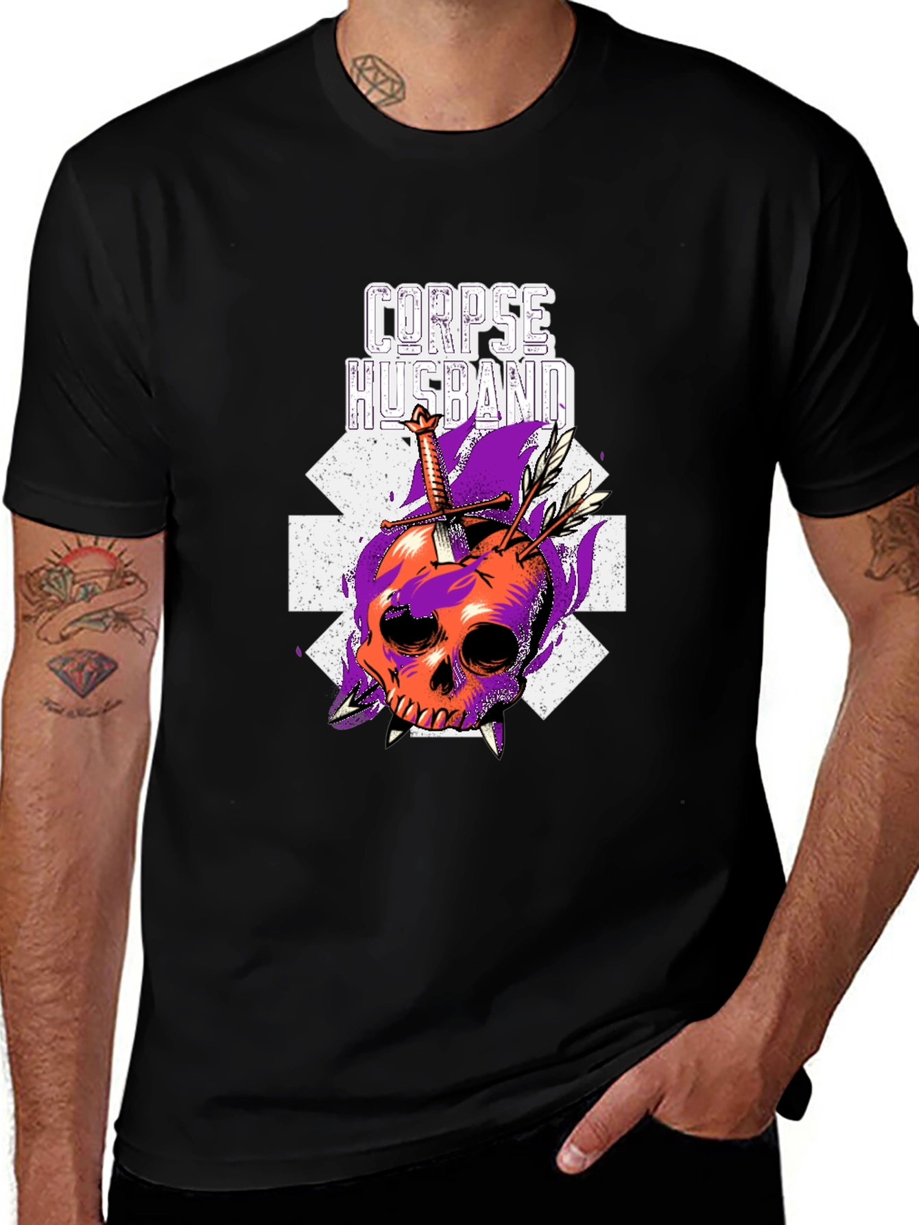 Variant 16 of Corpse Husband Skull Graphic Black T-Shirt