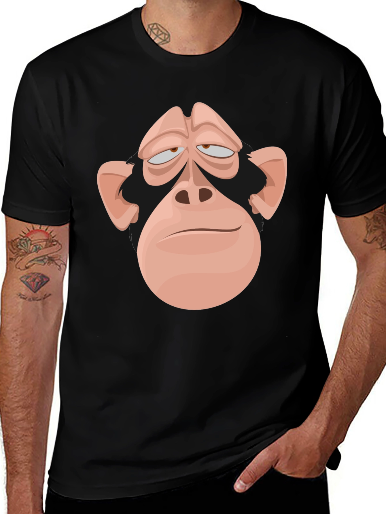 Variant 7 of Funny Monkey Face Graphic Tee - Black Cotton T-Shirt