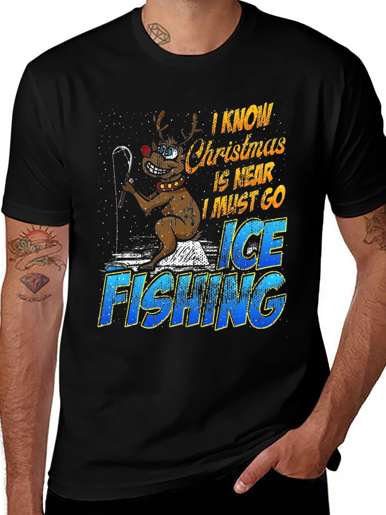 Christmas Ice Fishing Graphic T-Shirt