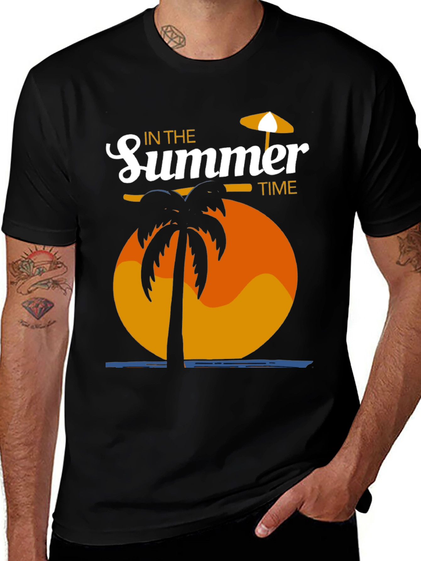 Variant 14 of Summer Time Graphic Tee - Palm Tree Beach Vibe
