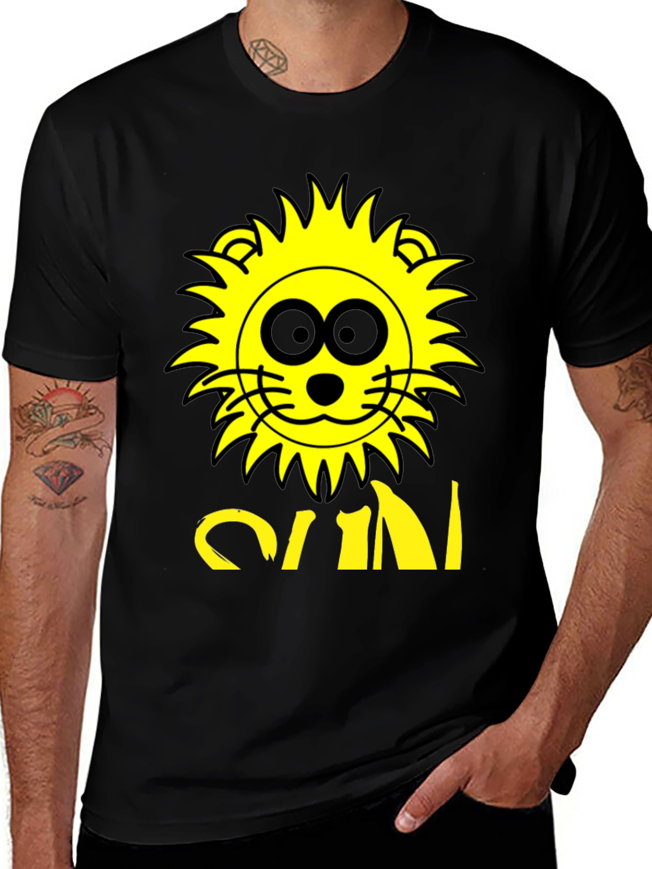 Variant 20 of Cartoon Lion Graphic T-Shirt - Black Cotton Blend
