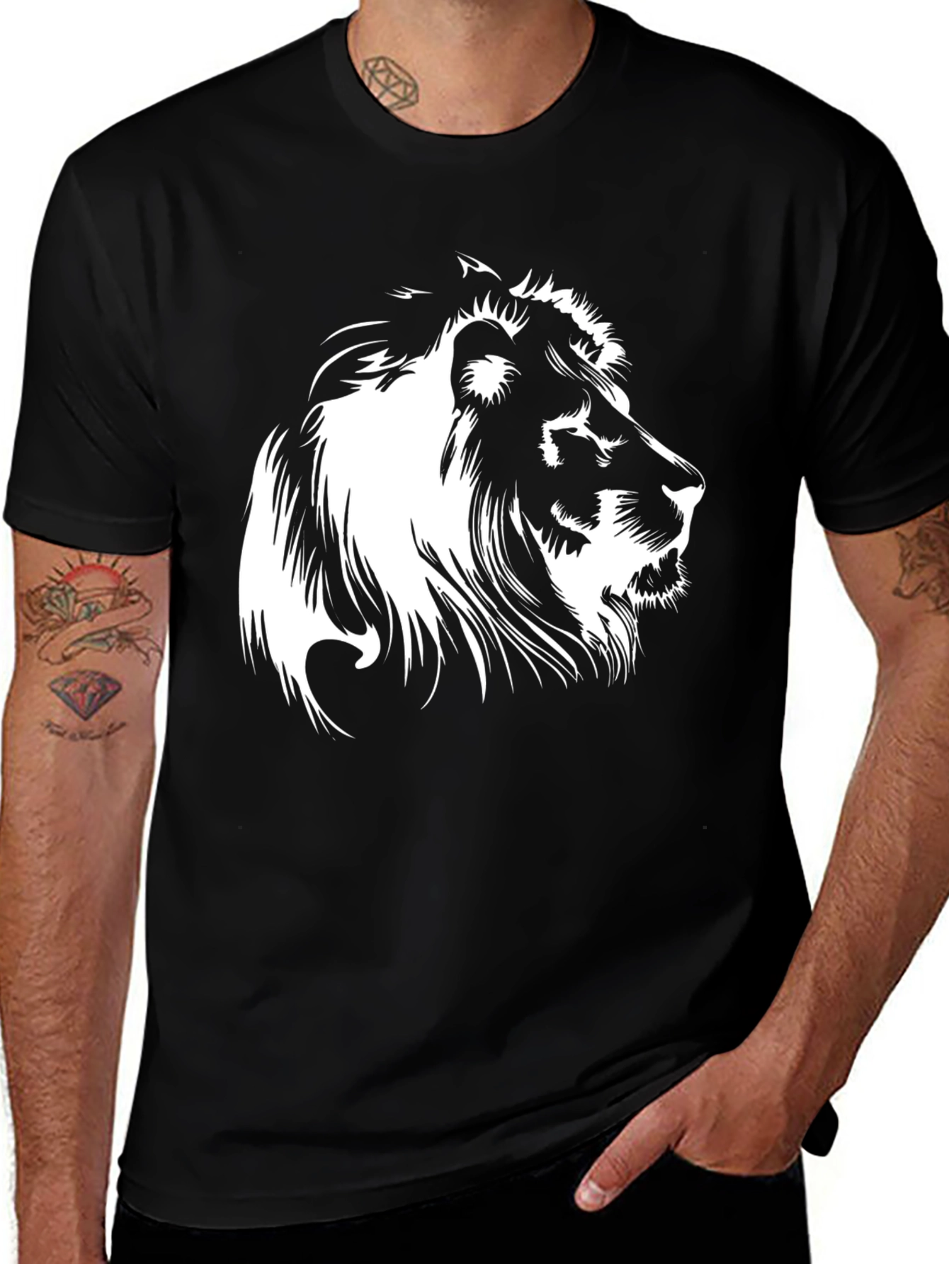 Variant 25 of Black Lion Graphic Tee - Bold Animal Print Shirt