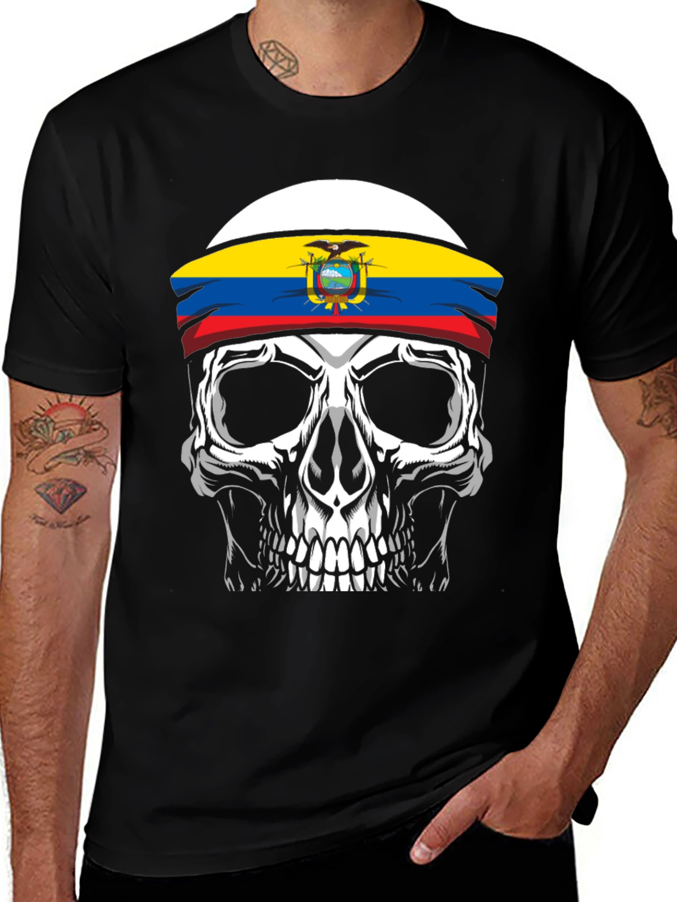 Variant 11 of Ecuador Flag Skull Graphic Print T-Shirt