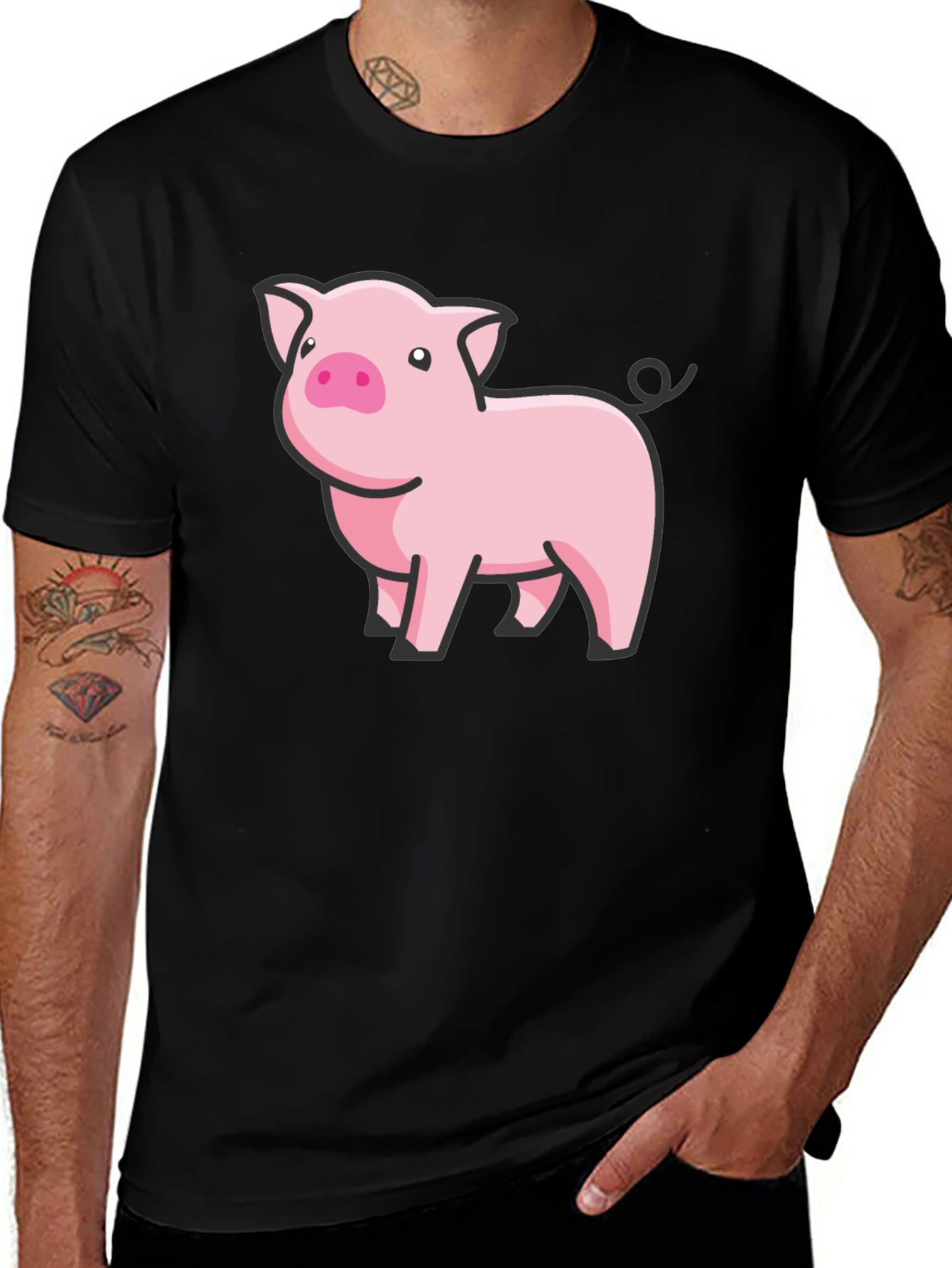 Variant 15 of Cute Pig Graphic Print Black T-Shirt
