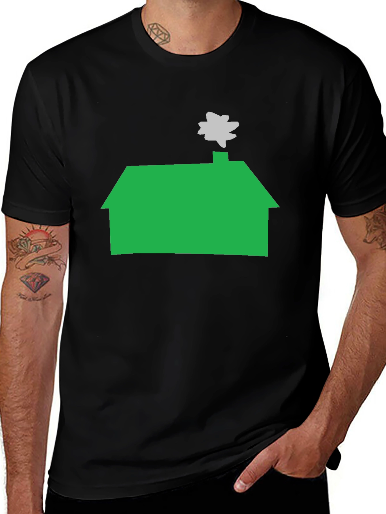 Variant 29 of Green House Graphic Tee - Casual Black T-Shirt