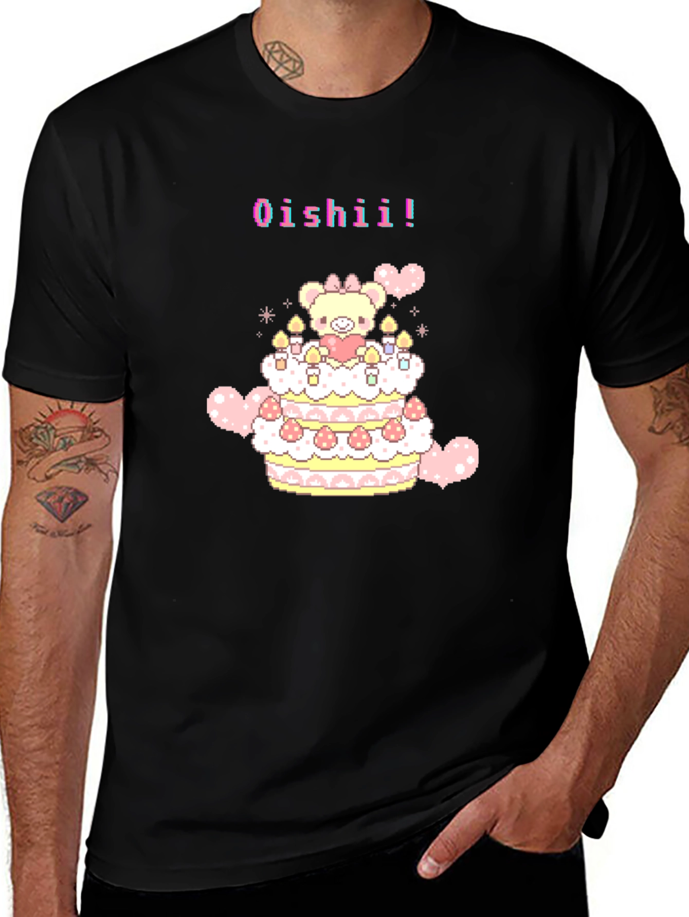 Oishii! Kawaii Bear Cake Graphic Tee - Black