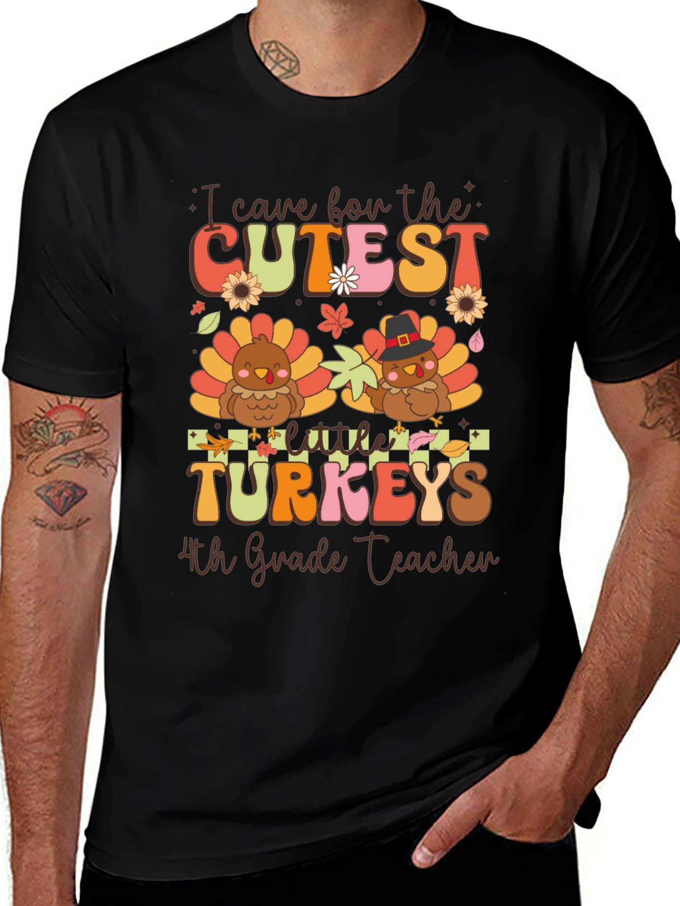 Variant 12 of Cute Thanksgiving Teacher Shirt: Cutest Turkeys, 4th Grade 