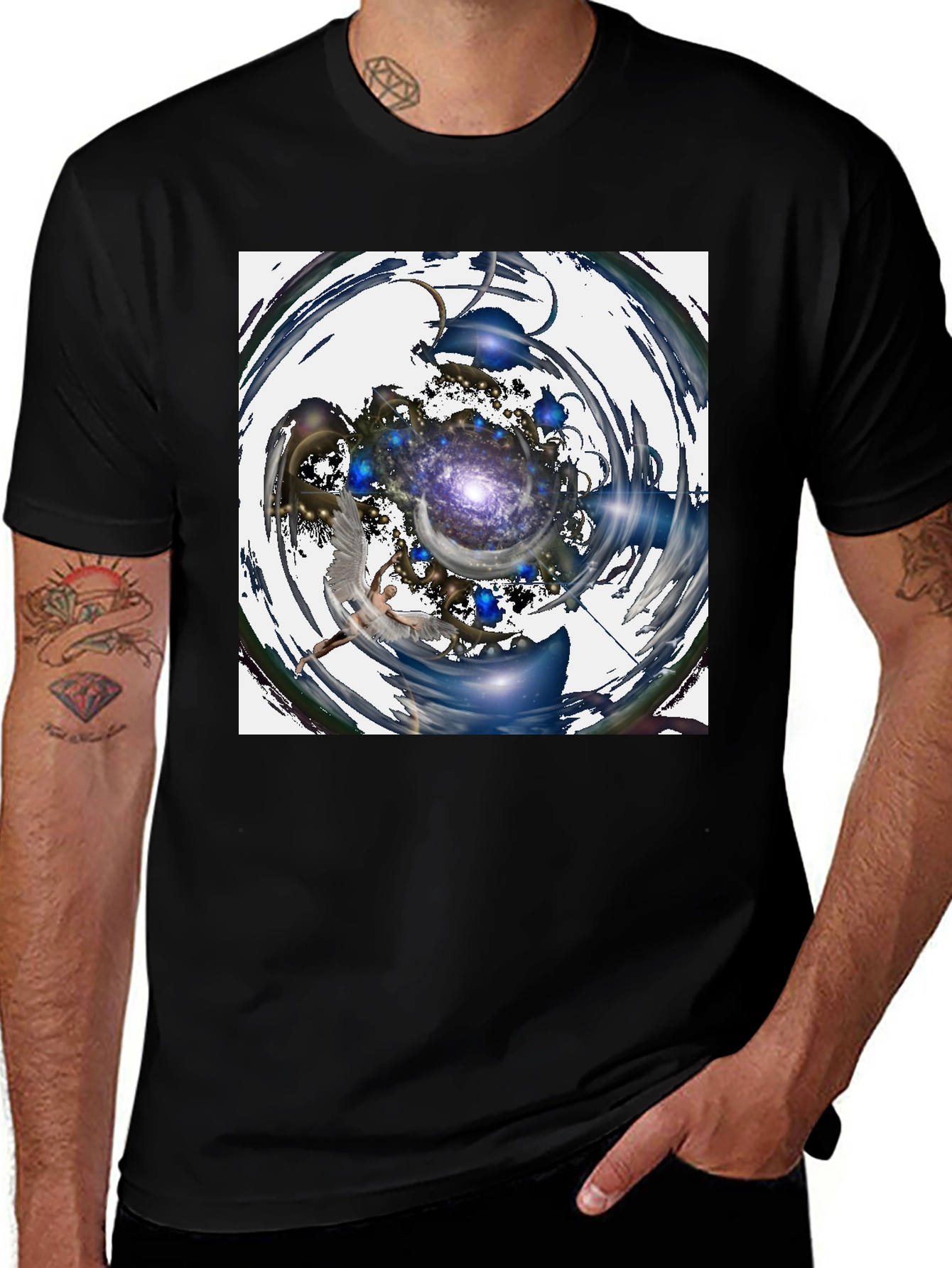 Abstract Universe Graphic Print Black T-Shirt