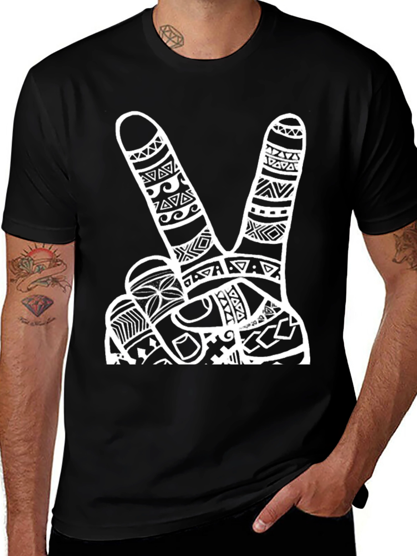 Variant 14 of Peace Sign Graphic Tee - Black