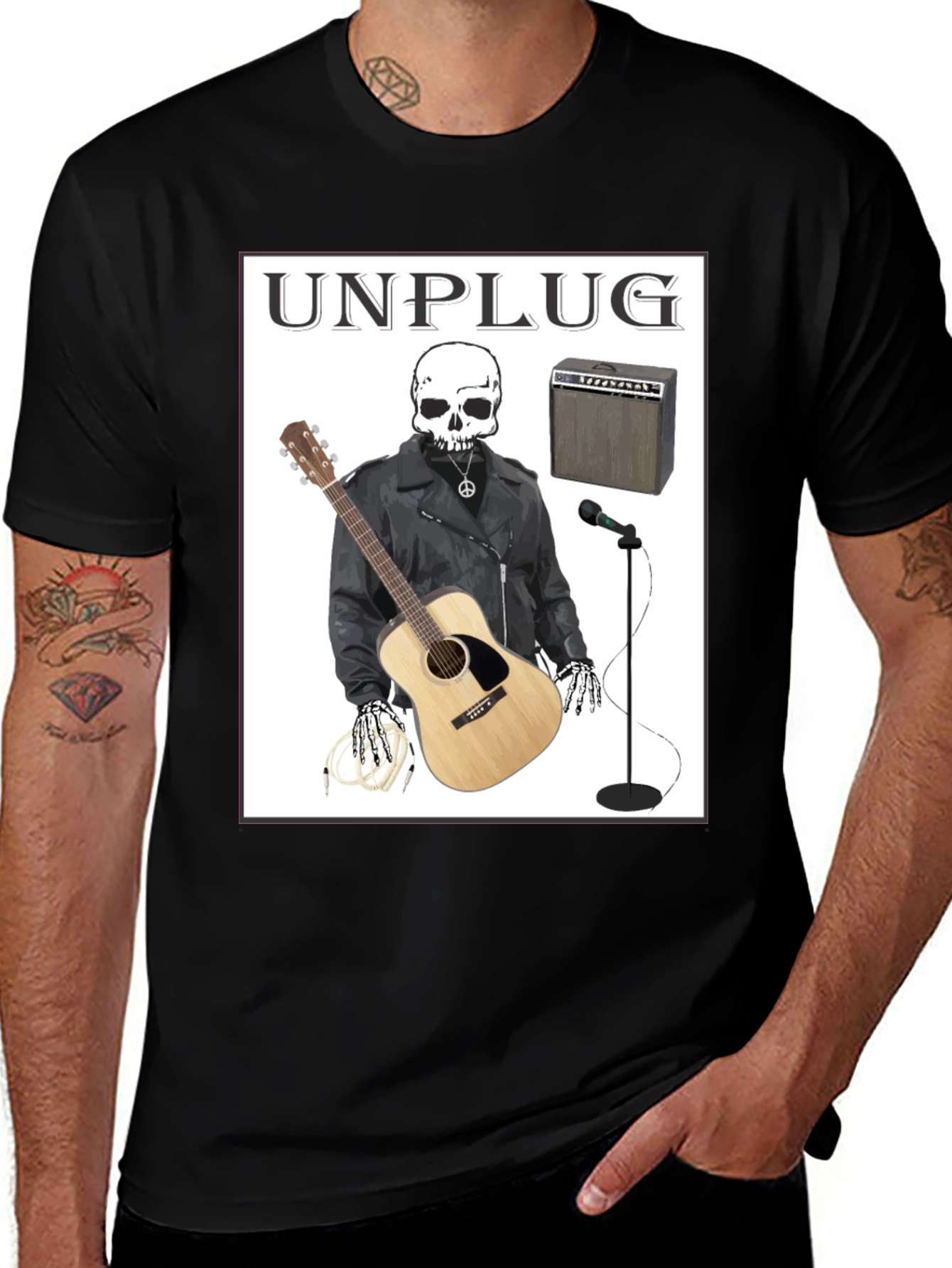 Variant 16 of Unplug Skeleton Musician Graphic T-Shirt