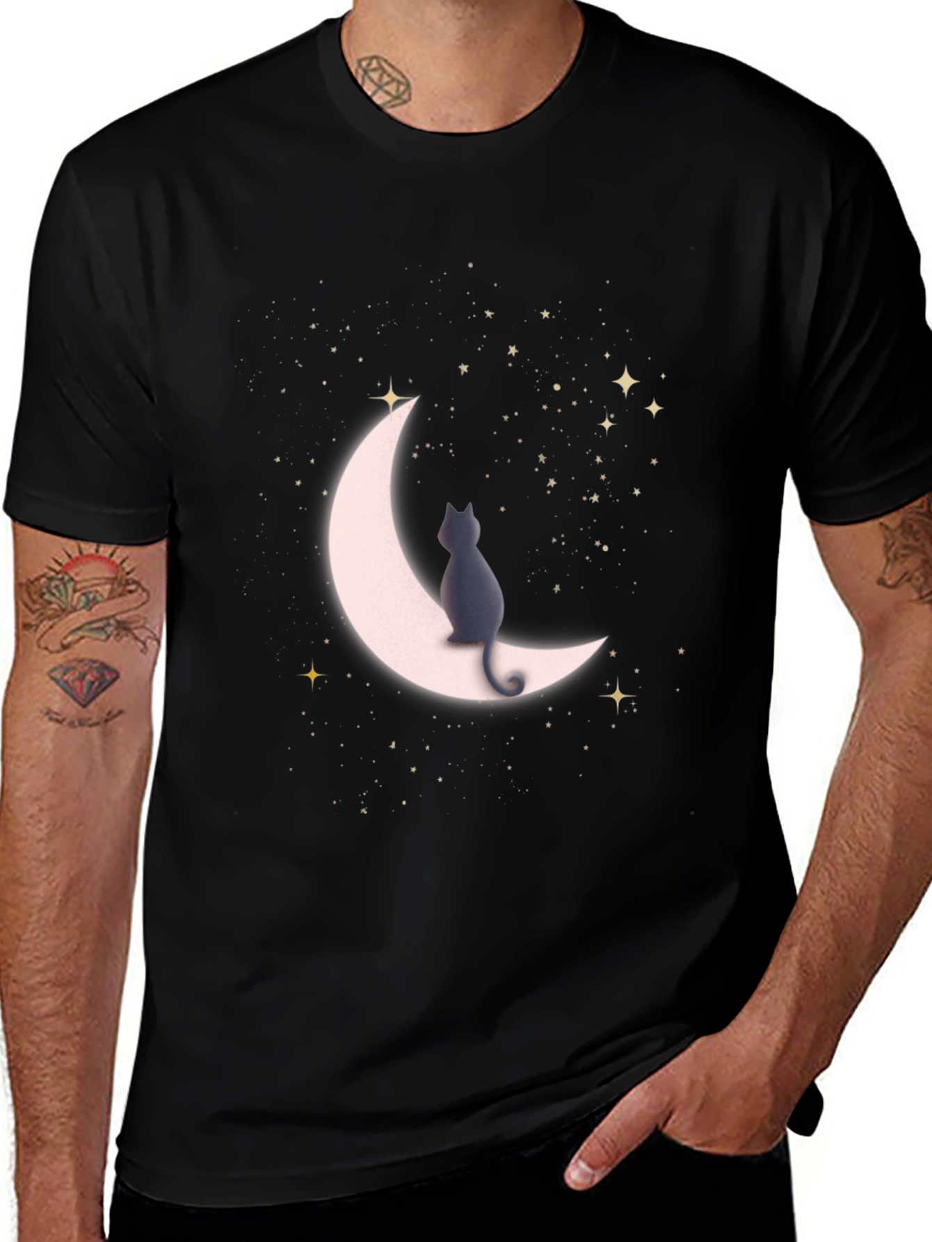 Variant 8 of Cat On Moon T-Shirt - Stargazer Tee