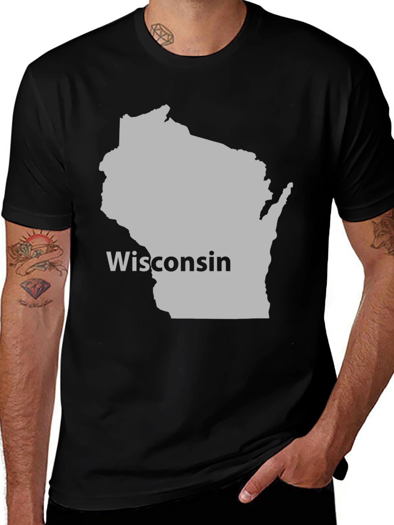Wisconsin State Map T-Shirt - Black