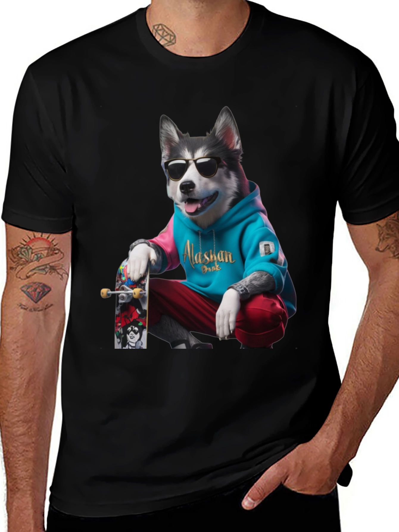 Variant 30 of Cool Alaskan Husky Graphic Tee - Skater Dog