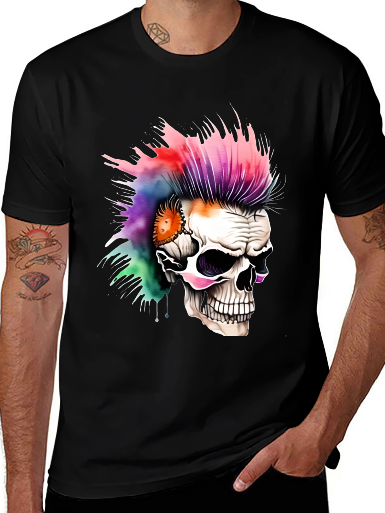 Variant 12 of Skull with Colorful Mohawk Graphic Tee