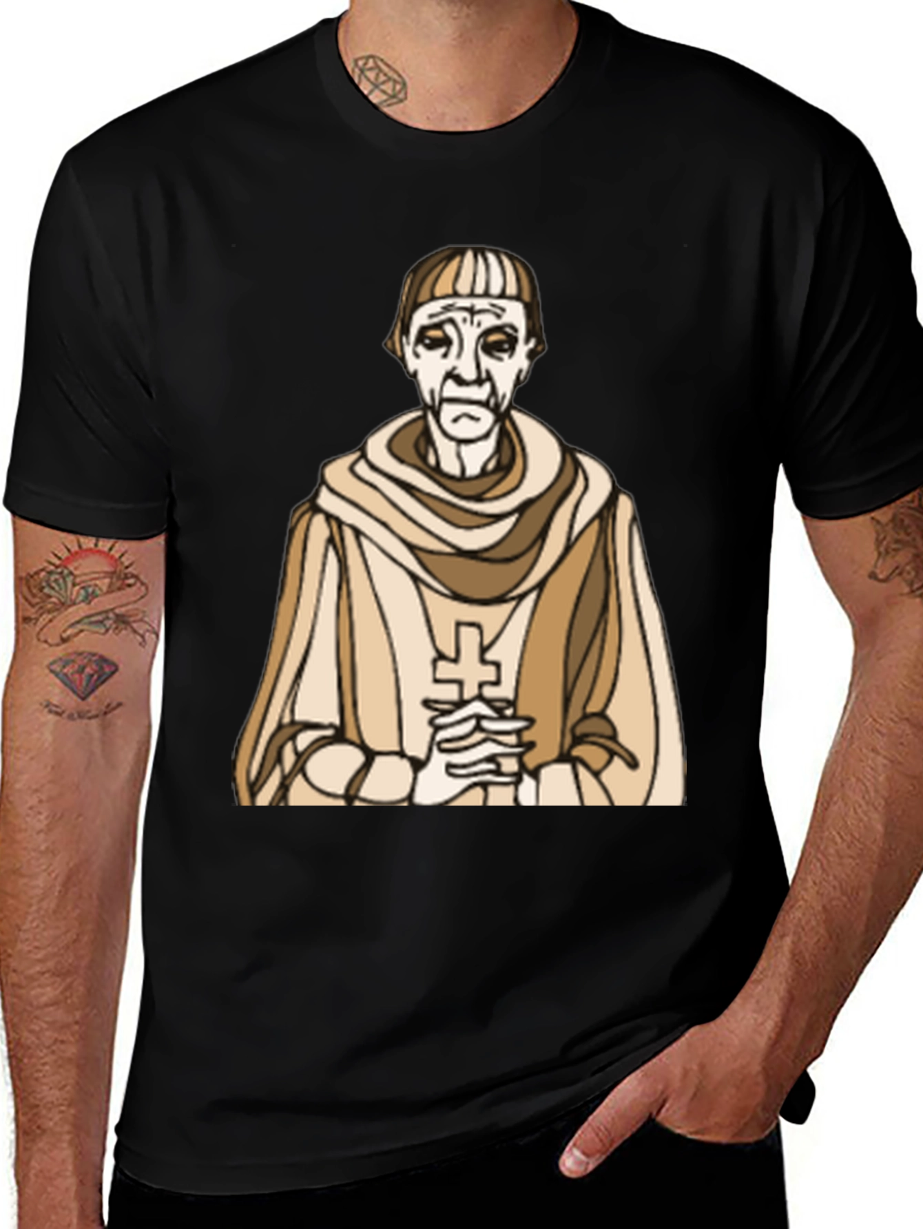 Variant 28 of Monk Graphic Tee - Religious Humor Black T-Shirt