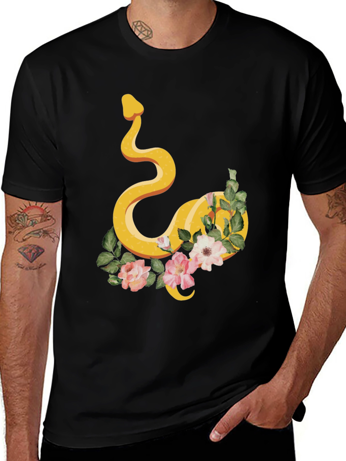 Variant 9 of Snake & Floral Graphic Tee - Cool Design!