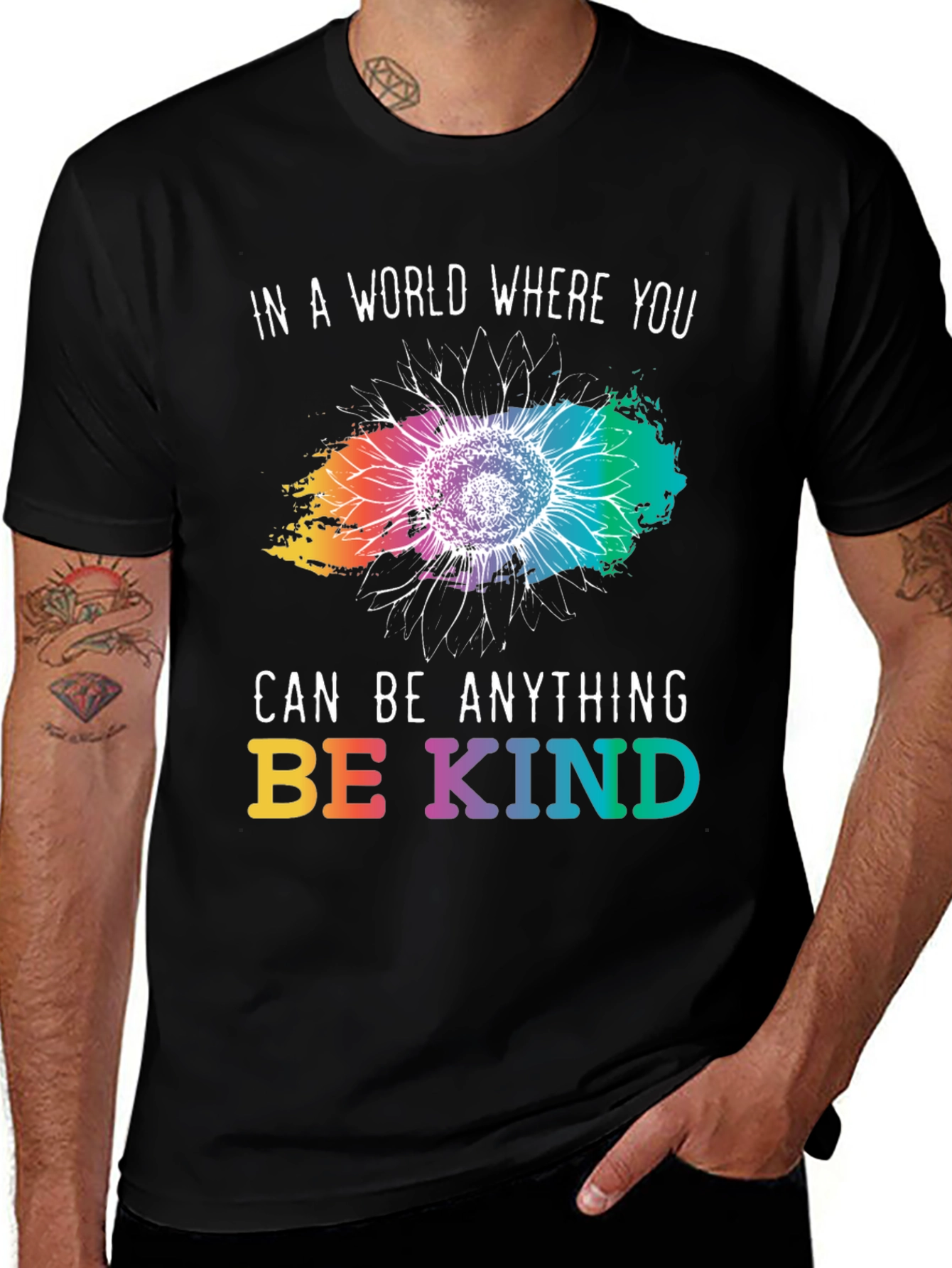 Variant 5 of Be Kind T-Shirt, Rainbow Sunflower Graphic Tee