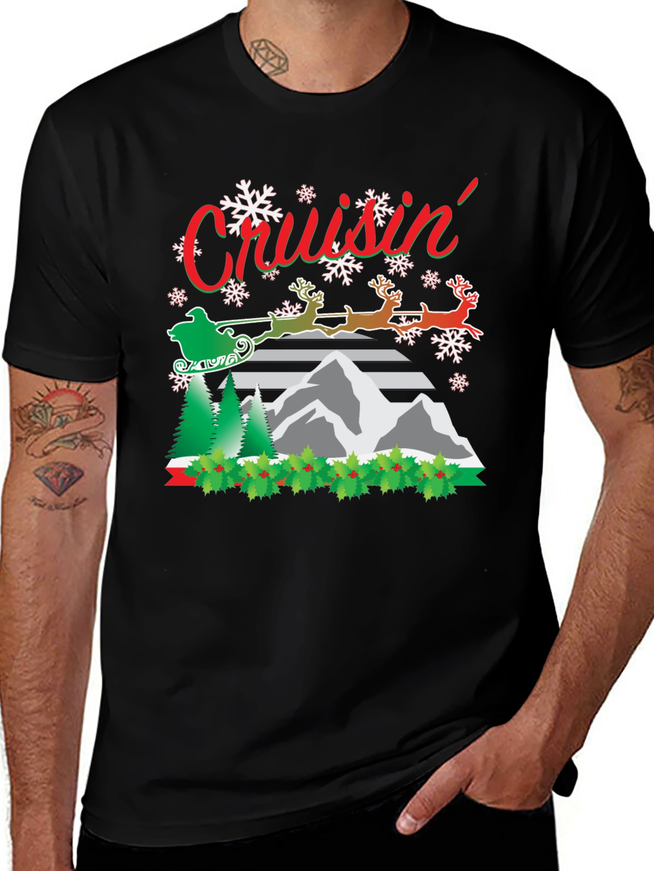 Variant 5 of Cruisin' Christmas T-Shirt Santa Sleigh Reindeer Holiday Tee