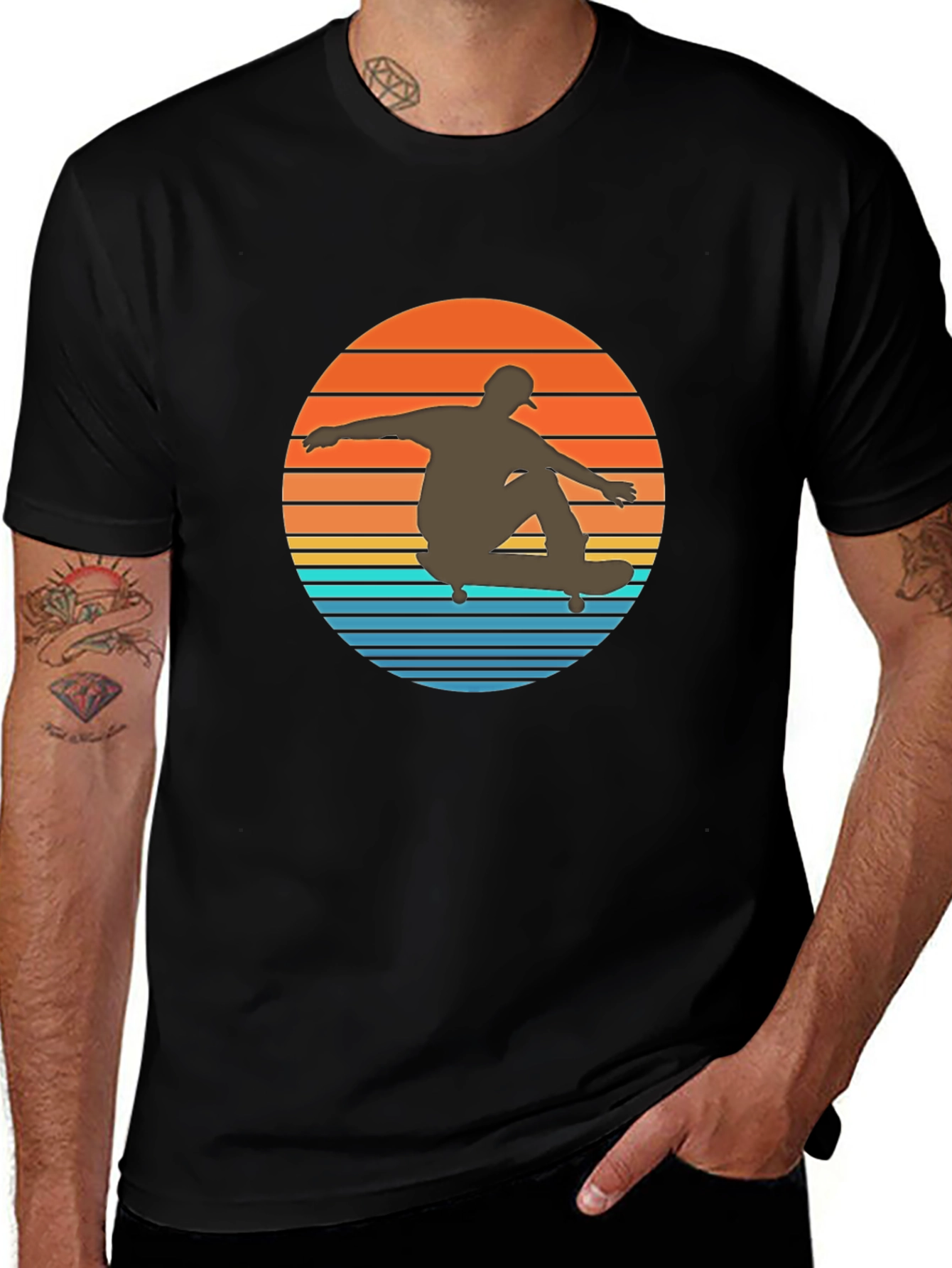 Variant 17 of Skateboarder Sunset Graphic Tee - Cool Casual Style