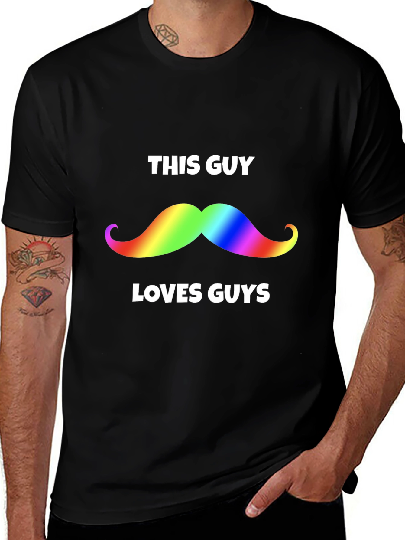 Rainbow Mustache 'This Guy Loves Guys' Black T-Shirt