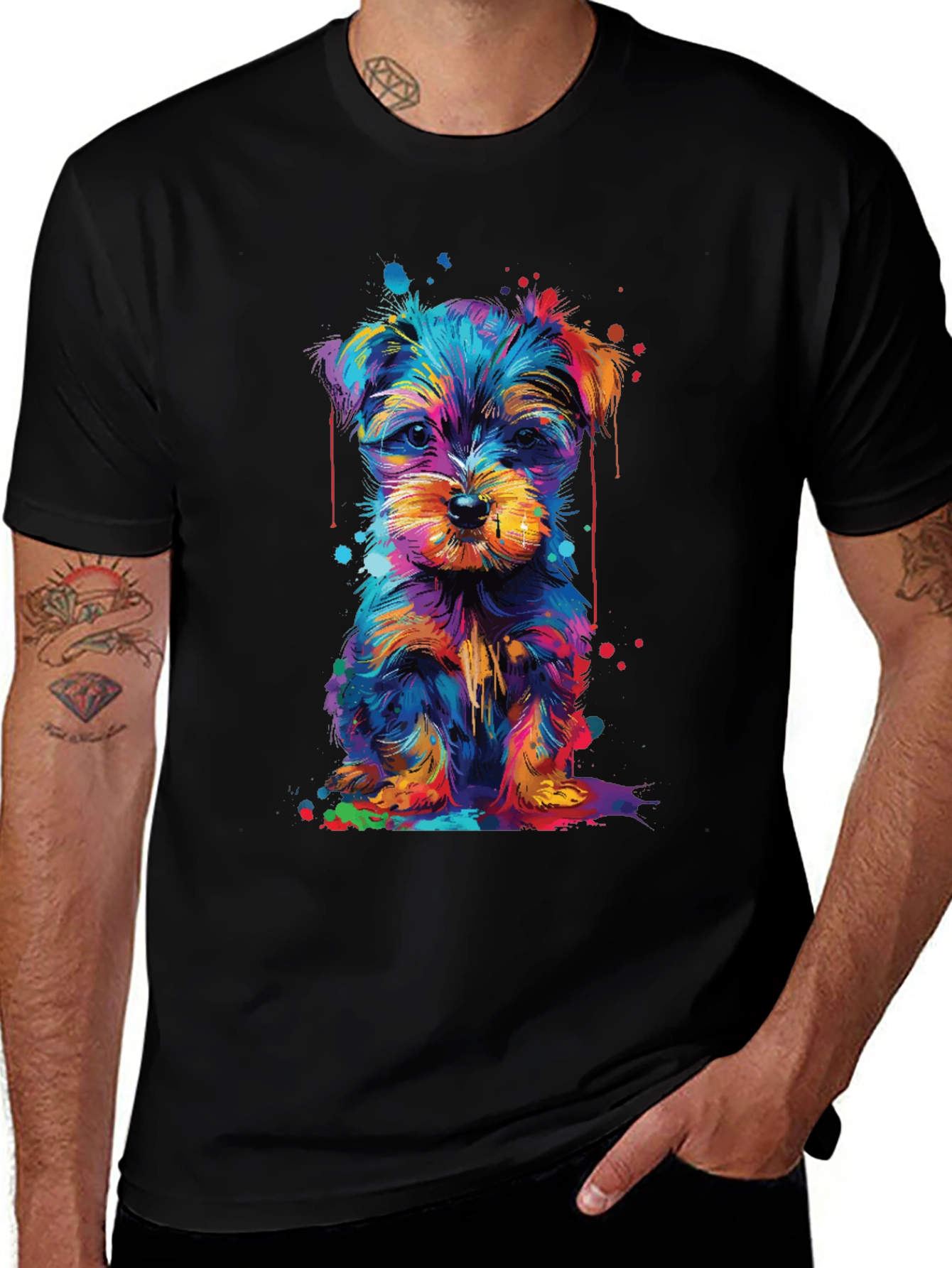 Variant 11 of Colorful Yorkshire Terrier Graphic Black T-Shirt