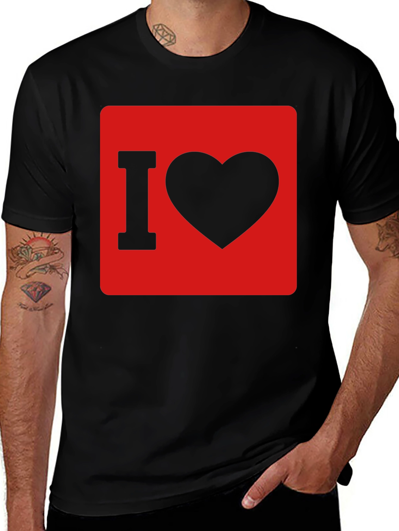 Variant 22 of I Love Heart Graphic T-Shirt - Black Cotton Tee