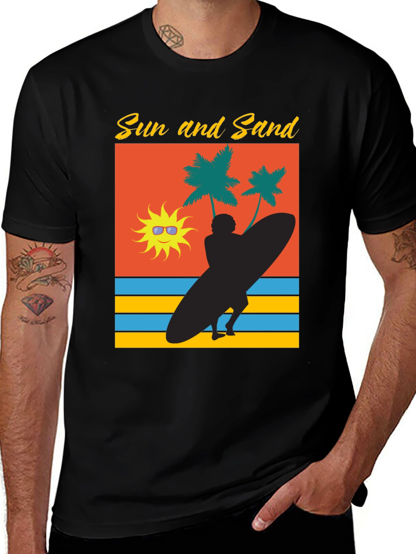 Variant 10 of Sun & Sand Surfer Graphic Tee - Black