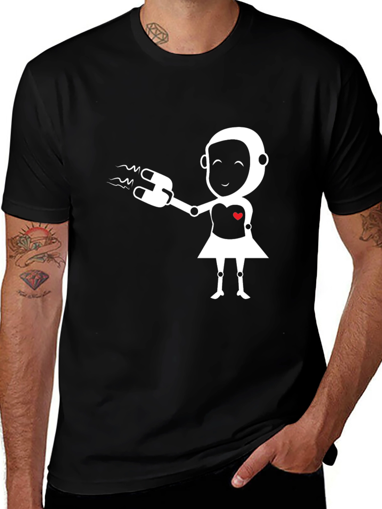 Variant 22 of Robot Love Graphic Tee - Black T-Shirt
