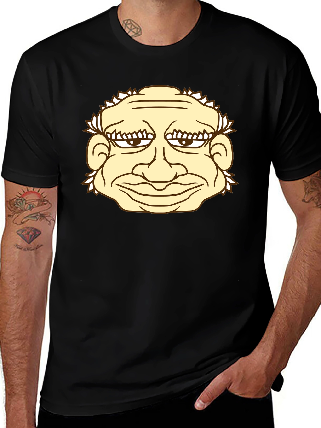 Cartoon Face Graphic Black T-Shirt