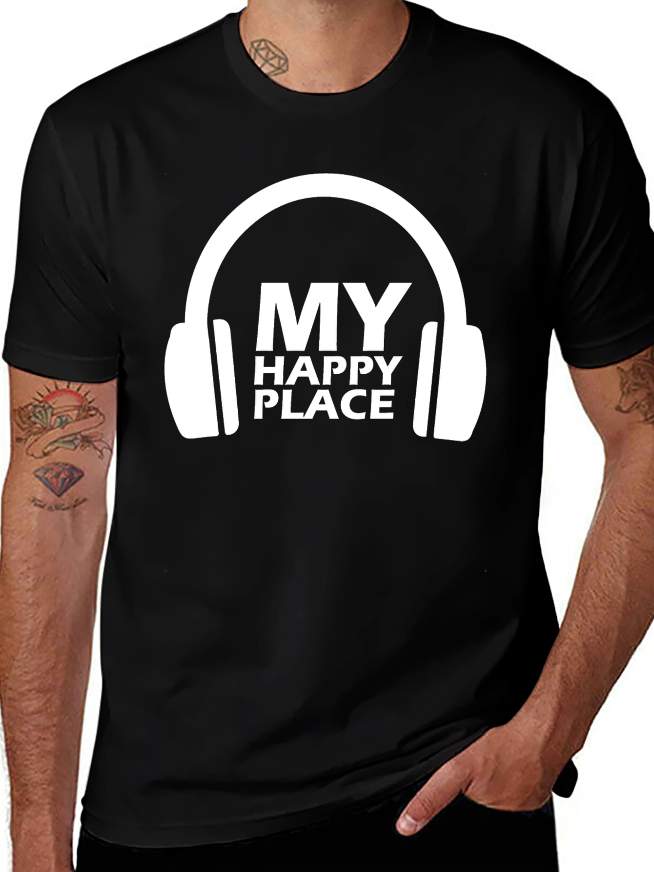 Variant 18 of My Happy Place Headphones Graphic Tee - Black