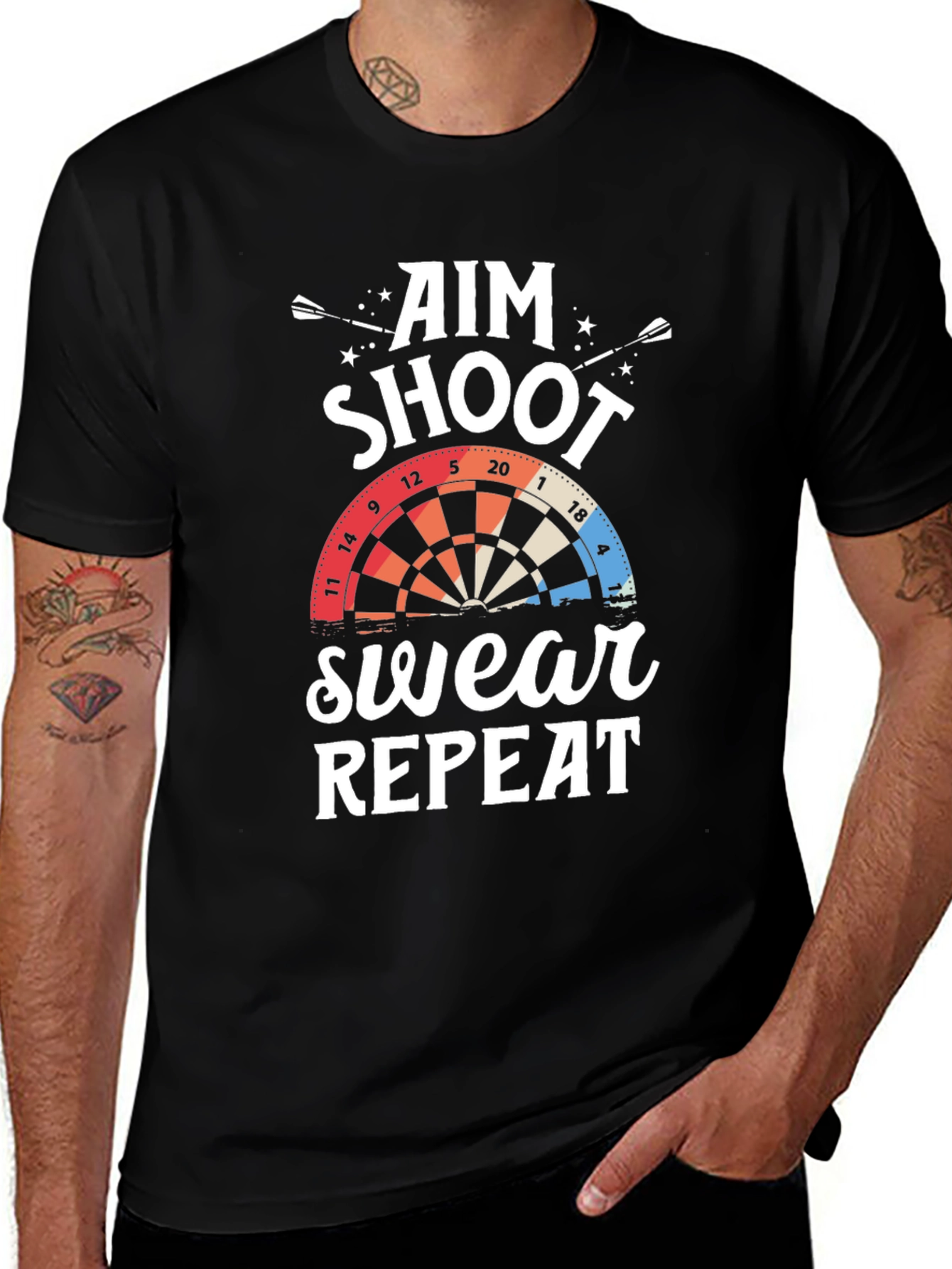 Aim Shoot Swear Repeat Dart T-Shirt