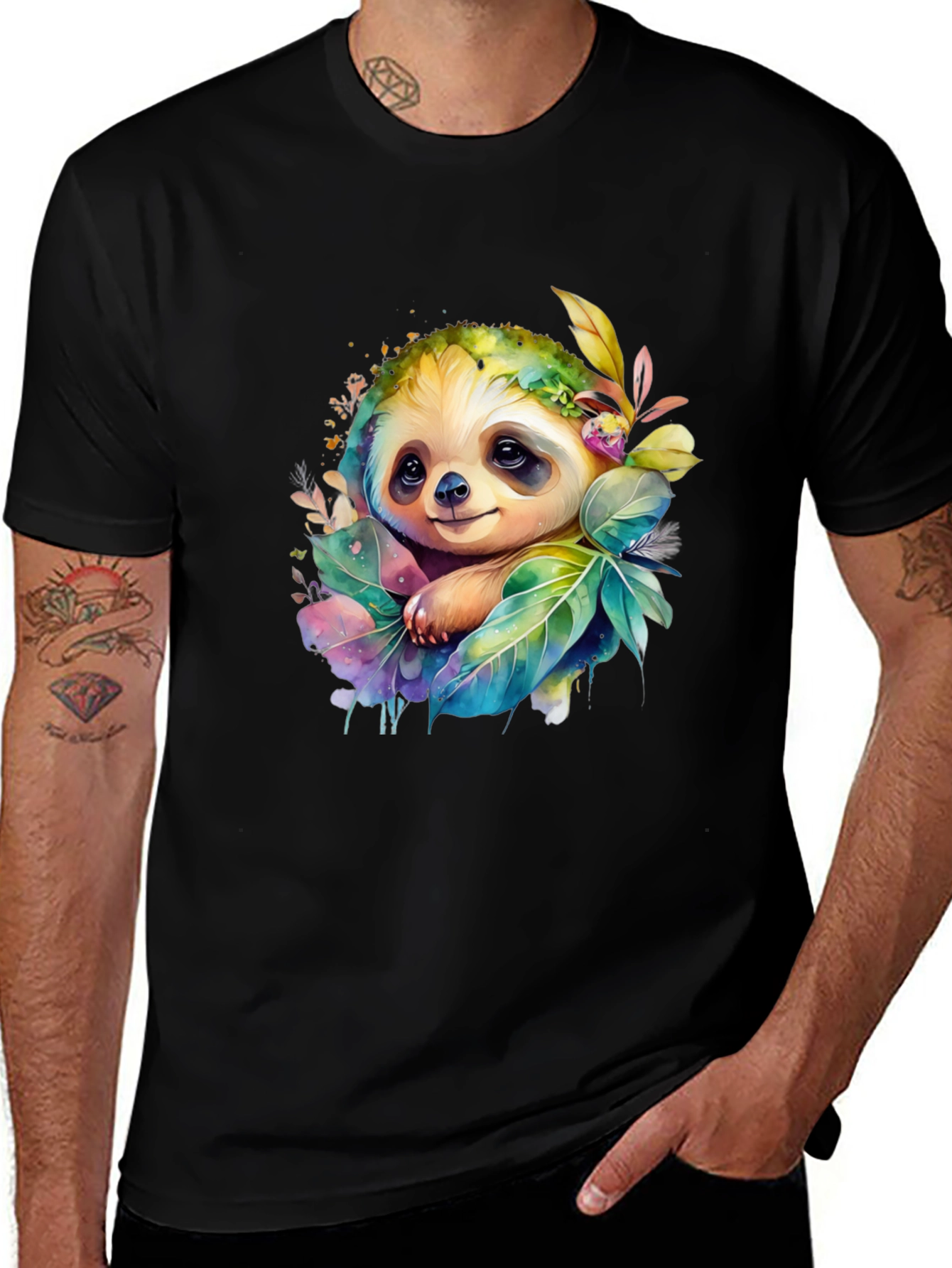 Variant 15 of Cute Sloth Floral Watercolor Men's T-Shirt