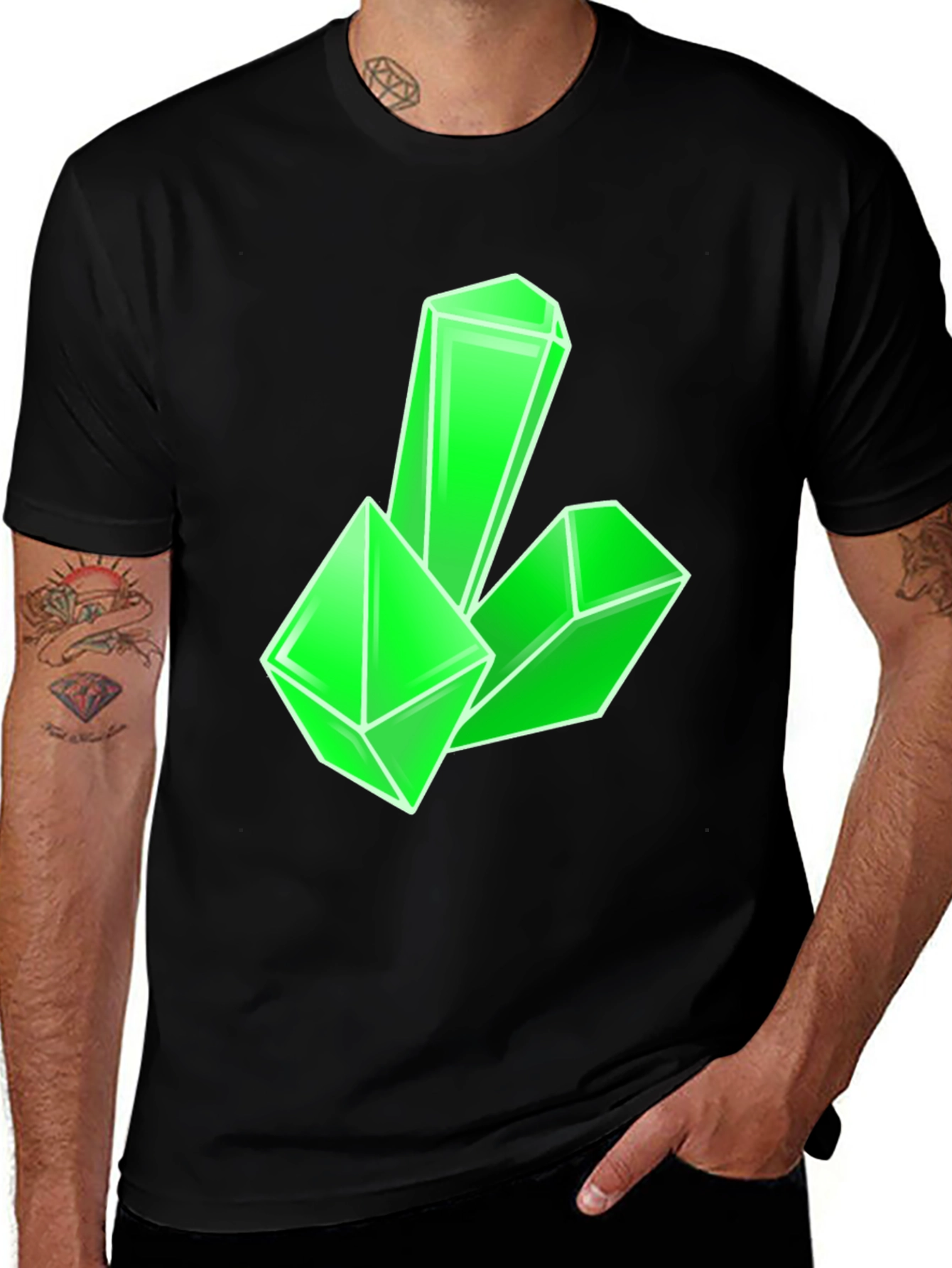 Variant 3 of Geometric Green Crystal Graphic Tee - Modern Style
